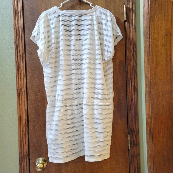 Calvin Klein Coverup Cream Off White Swim Sheer Dress Drawstring Waist XL - Picture 6 of 7